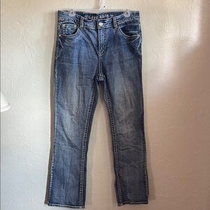 Blue Boot Cut Live Hard Jeans with Classic Denim Wash